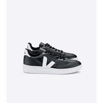 Veja V-10 LEATHER Women's Sneakers Black/White | CA 645KOR